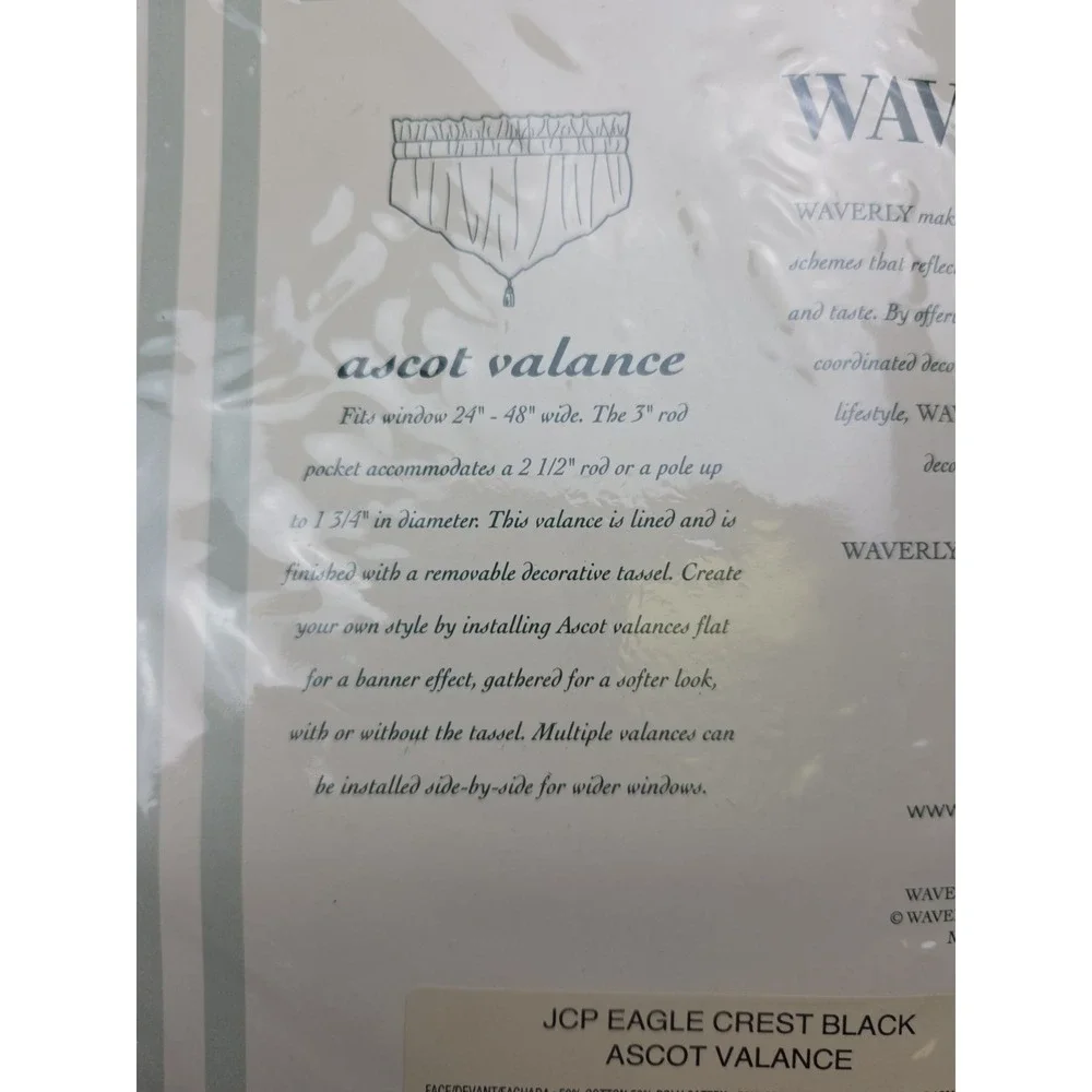 2 Vtg NEW Waverly Eagle Crest Black Ascot Valances Black 52 x 20